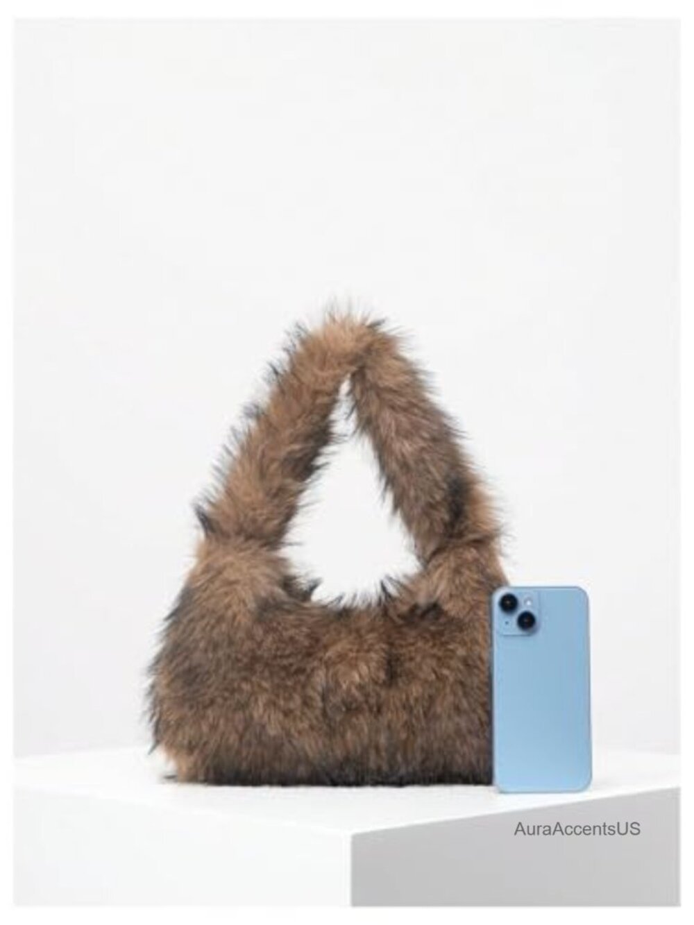 Faux Fur Crescent Shoulder Bag Fuzzy Plush Underarm Hobo Purse - Picture 2 of 6